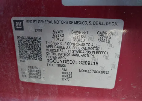 3GCUYDED7LG209118